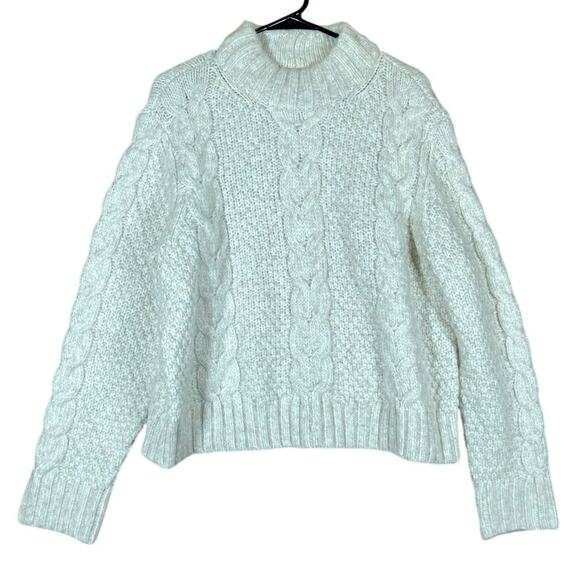 American Eagle Womens Sweater Cream Mock Neck Cable Knit Wool Blend XL - Picture 1 of 12